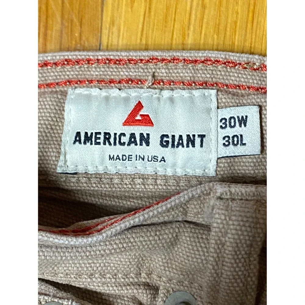 American Giant Pants Roughneck Mens 30x29 Beige Canvas Straight Leg Stretch